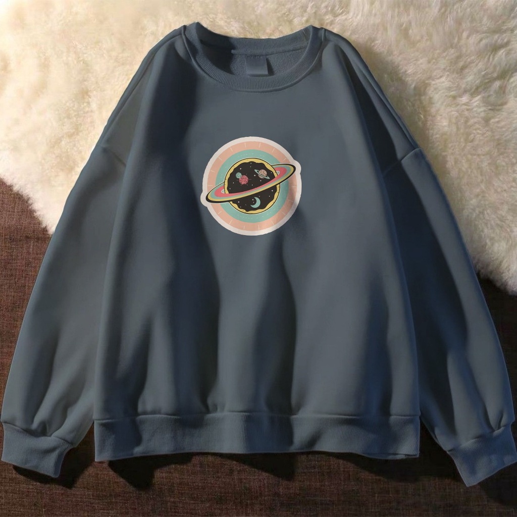 UNIVERSE ON CIRCLE SWEATER UNISEX - CREWNECK FLEECE TEBAL TERLARIS