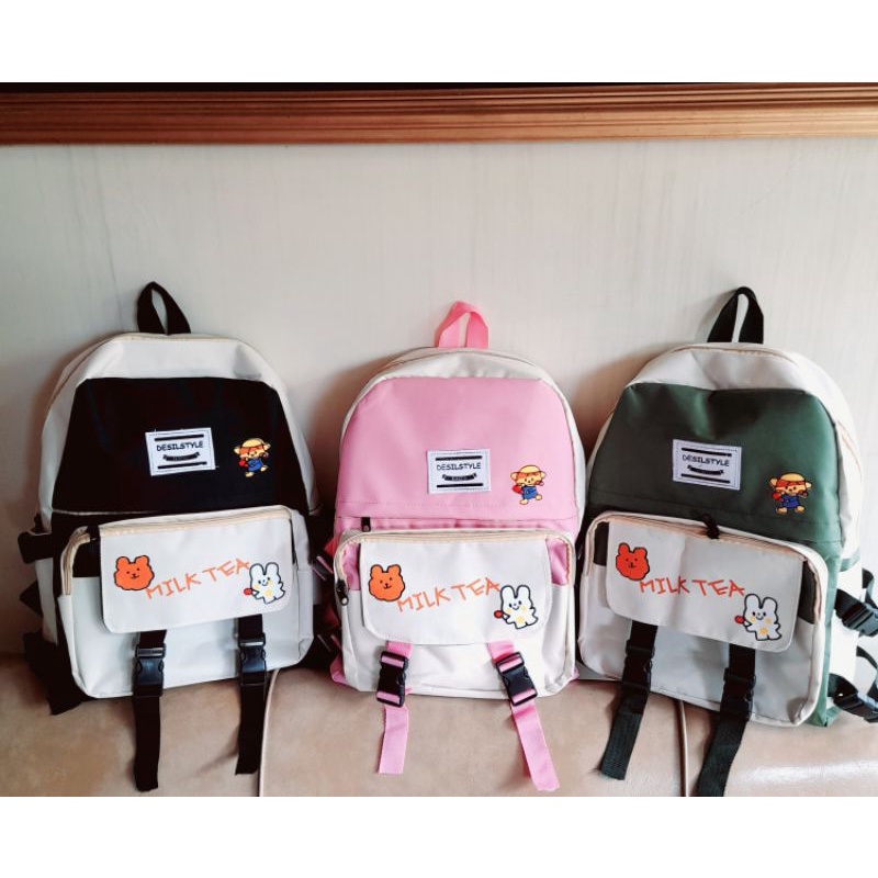 BIG RAMADHAN SALE TAS RANSEL WANITA KOREAN STYLE/HARAJUKU STYLE/TAS SEKOLAH SD SMP SMA #TASGAMBARMILKTEA-2