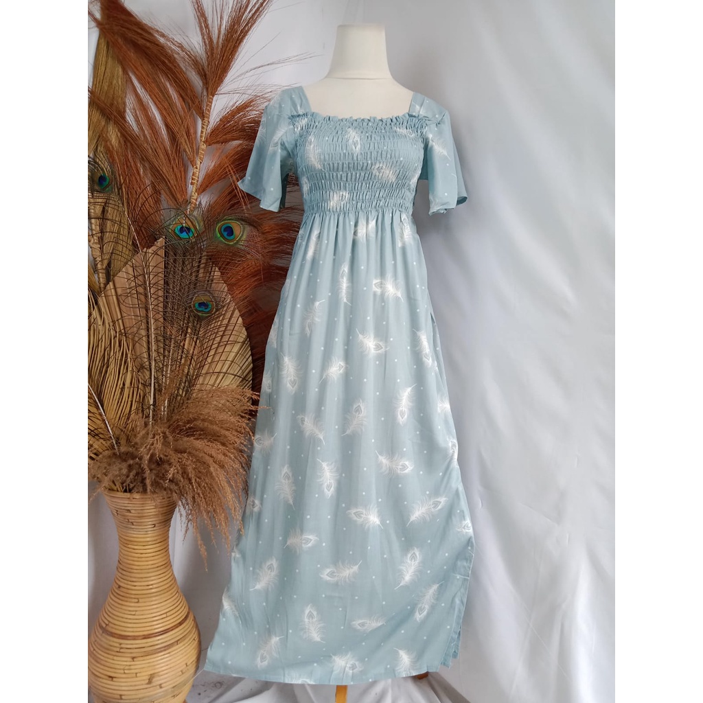 VANESSA PANJANG/DASTER KERUT/DASTER SMOK-MERAK TOSCA MUDA