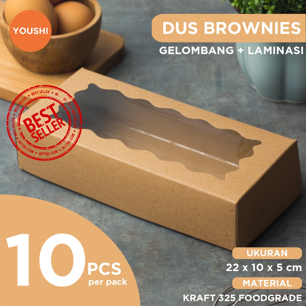 

(10 pcs)Dus Brownies/Kotak Bronis/Packaging Kue Donat/Kemasan Kue EKONOMIS 22x10x5 cm Gelombang