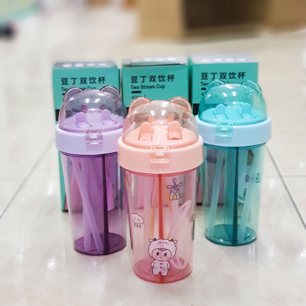 BOTOL 2 SISI SEKAT AIR MINUM SEDOTAN 420ML BPA FREE WATER BOTTLE 5230