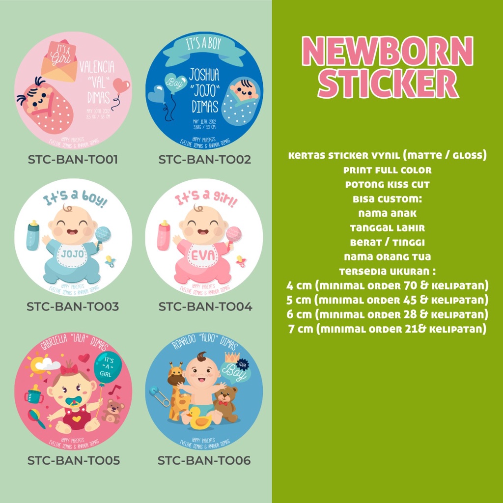 

Sticker Baby New Born - Stiker Label Bulat Lahiran - Custom Vinyl Tahan Air