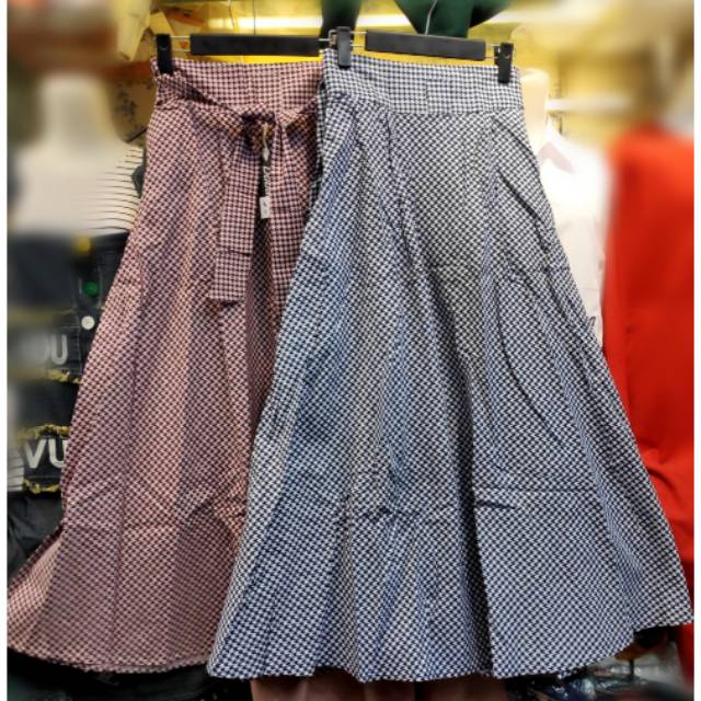 Rok lebar bawah motif hound stood pinggang bagian belakang karet dubai