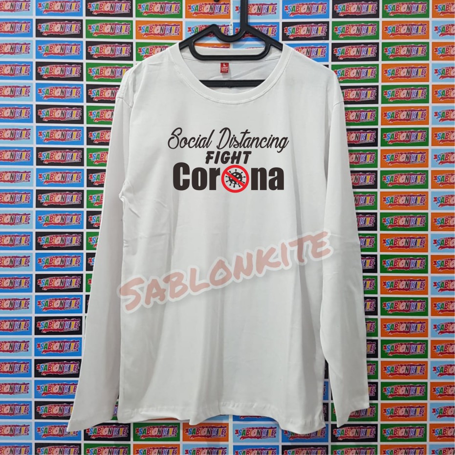 MURAH!!! KAOS SABLON SOCIAL DISTANCING FIGHT CORONA BAHAN KAOS COMBED 30S KUALITAS DISTRO