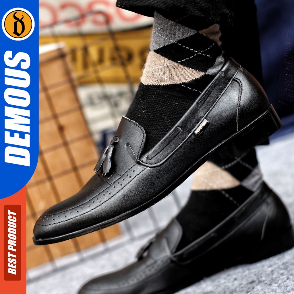 Sepatu Pantofel Pria Sepatu Formal Pria Kulit Asli Slop Sepatu Pantopel Hitam Kerja Kantor DEMOUS DEROSA