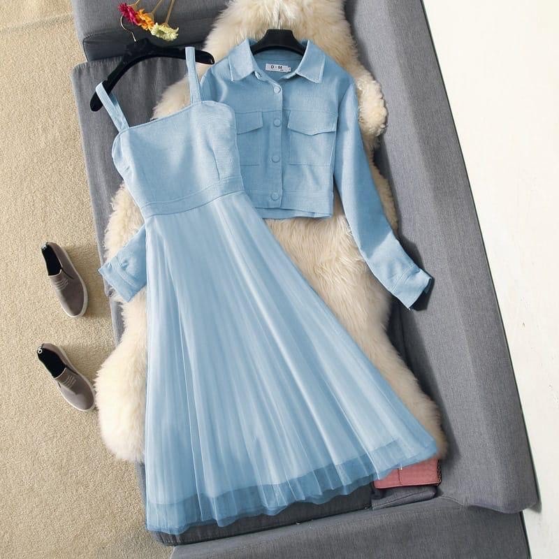 Velia Dress / Set 2 in 1 dress / Dress Tutu / Korean Style / Dress Remaja / Dress Lilac / Dress Set
