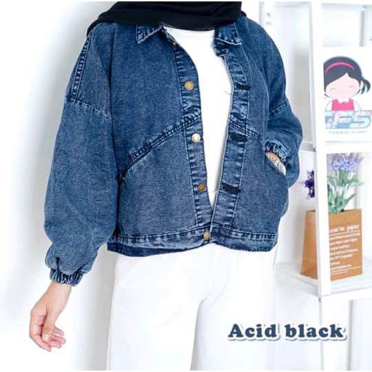 JAKET JEANS ALMA SANDWASH JUMBO LD 100-146 BAHAN DENIM JAKET WANITA CROPTY BIGSIZE-SEPHIA SW HTM LD120