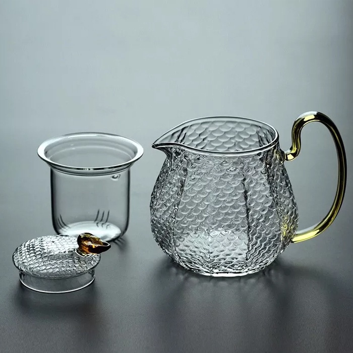 Teko Set Gelas Teko Teh Dengan Saringan Kaca Tahan Panas Borosilicate Glass 600ml