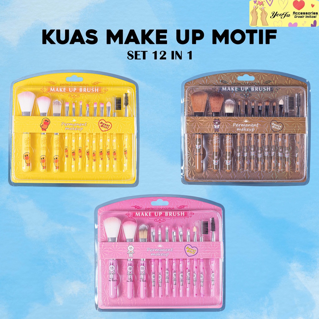 Kuas Make Up Motif Karakter 1set isi 12 ( 3 warna) - A33