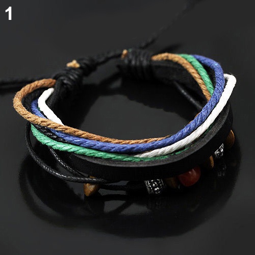 Hu Hu Hu Hu Hu Alat Bantu Pasang Kacamata♡ 1pc Gelang Tali Kulit Imitasi Multilayer Aksen Manik-Manik Untuk Unisex Charms