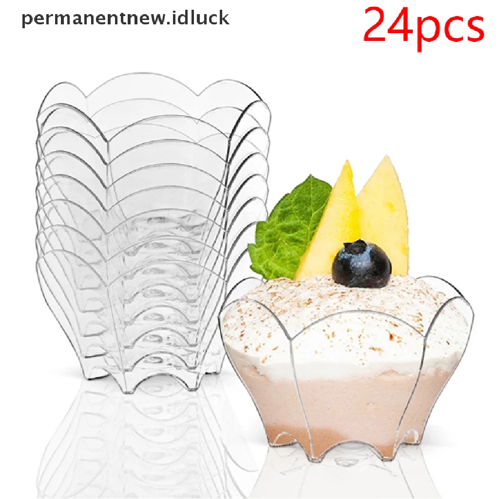 24 Pcs Mangkok Plastik Transparan Motif Bunga Untuk Dessert Es Krim Mousse