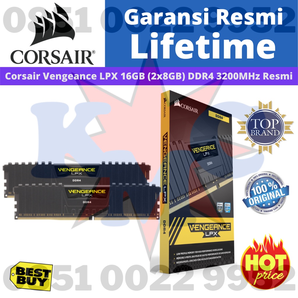 CORSAIR VENGEANCE LPX 16GB (2x8) PC3200 DDR4 CMK16GX4M2E3200C16 RESMI