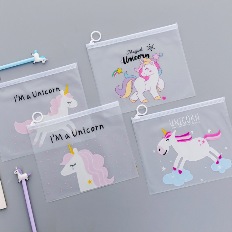 Travel Pouch Serbaguna Zipper Lock Premium Unicorn Lucu