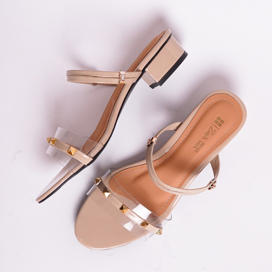 Zavatu Sandal Heels Kulit Big Size Jumbo Wanita Model Tali Hak Chunky Transparan Tipe  ZVT 187 Warna Hitam Ukuran 41 42 43 44 45 Sandal sendal High Heels Wanita Sandal Hak Tahu Wanita sandal pesta wanita sandal ibu kondangan sandal jumbo wanita Terbaru-Cream Tingi Hak 3cm