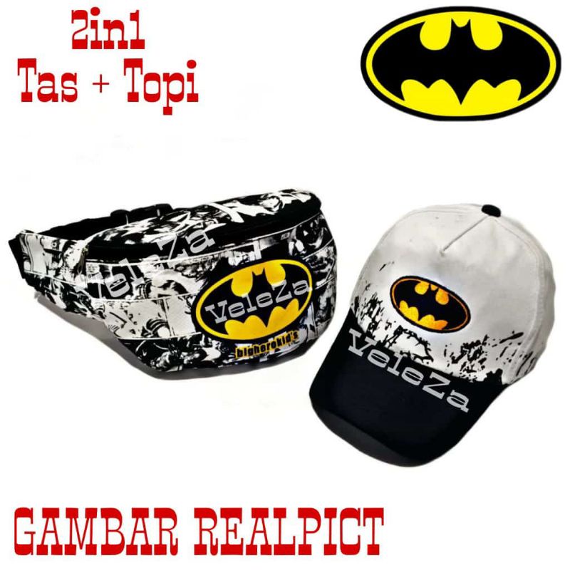 Tas waistbag anak laki-laki canvas karakter superhero + topi - tas anak