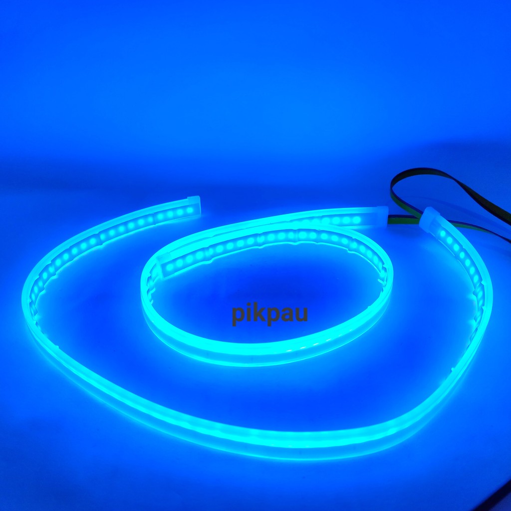 Sepasang Lampu LED Alis Slim DRL Fleksibel 60cm 2 Warna Waterproof Running Motor Mobil Warna IceBlue