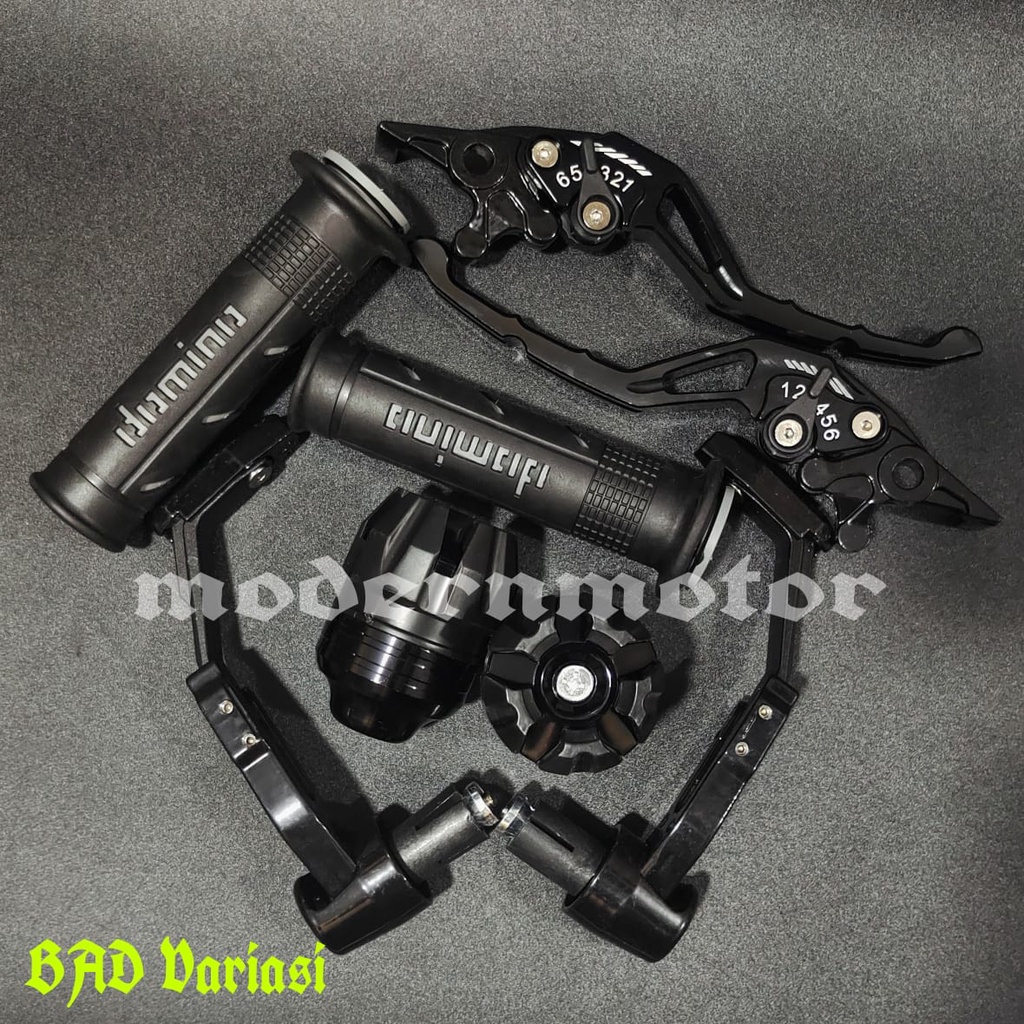 [PAKET MURAH] Handgrip Domino+Jalu as roda+Proguard robot+Handle Variasi cnc Nmax-PCX-Aerox-Vixion-Beat-Mio-Vario-Tiger-Mx-Lexi-Vario150-CBR-R15 v3-Fu-Mio j-Scorpio-Rx king-ADV-Versa-Freego