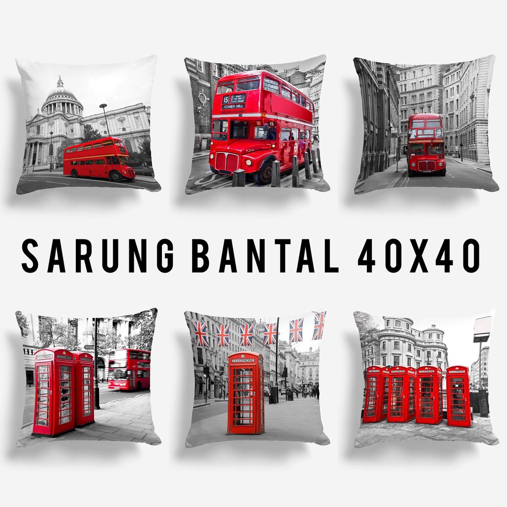 SARUNG Bantal Sofa Motif Red London Icon Bus 40x40 cm Cover