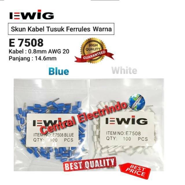 Skun Kabel Ferrules Warna E 7508 Kabel 0.8mm AWG 20 EWIG.