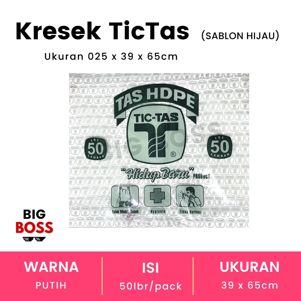 [ISI 50 LBR] Kresek Tictas Jumbo Hitam Putih / Plastik Polos HD Tictas Hijau 39 Tebal 025