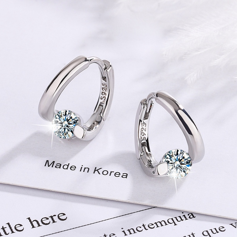 Anting Tusuk Sterling Silver 925 Hias Kristal Zircon Simple Kualitas Tinggi Untuk Wanita
