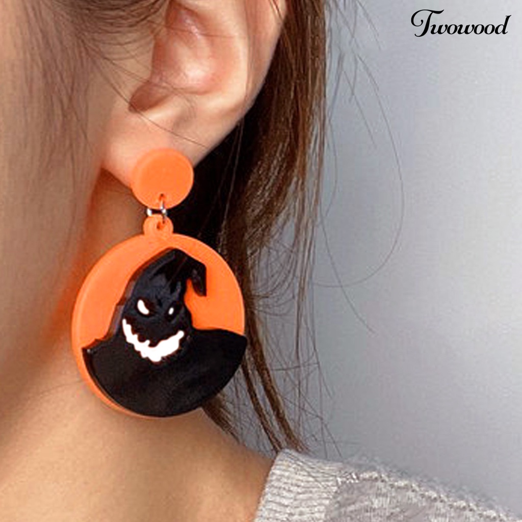 1 Pasang Anting Bentuk Bulat Motif Hantu Halloween Bahan Akrilik Gaya Punk Untuk Pesta