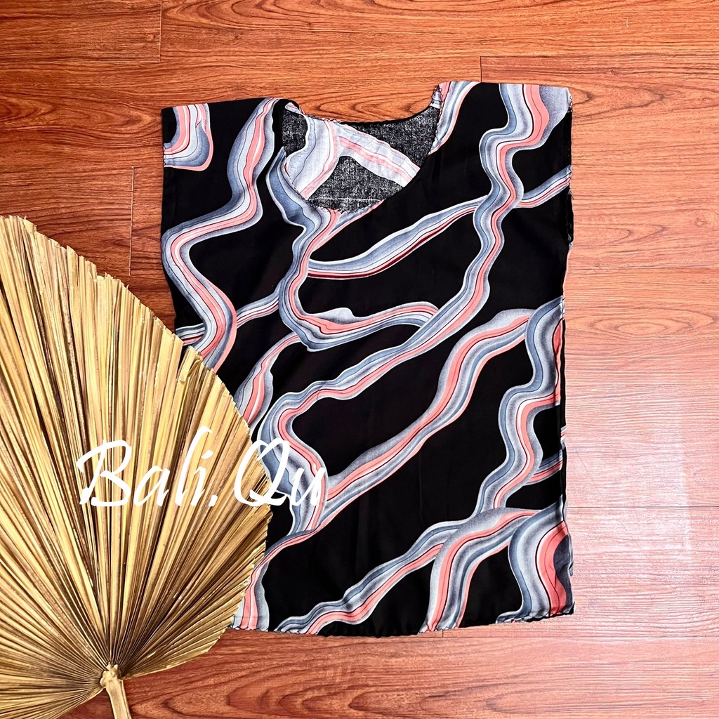 Baju Atasan XL Rayon Motif Bali-HITAM VANESSA