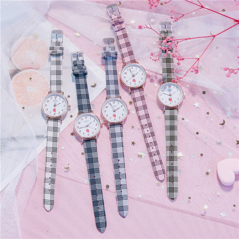 ✅ COD KUMA Jam Tangan Wanita Quartz Analog Motif Strawberry Tali Kotak Lucu Korean Fashion Import