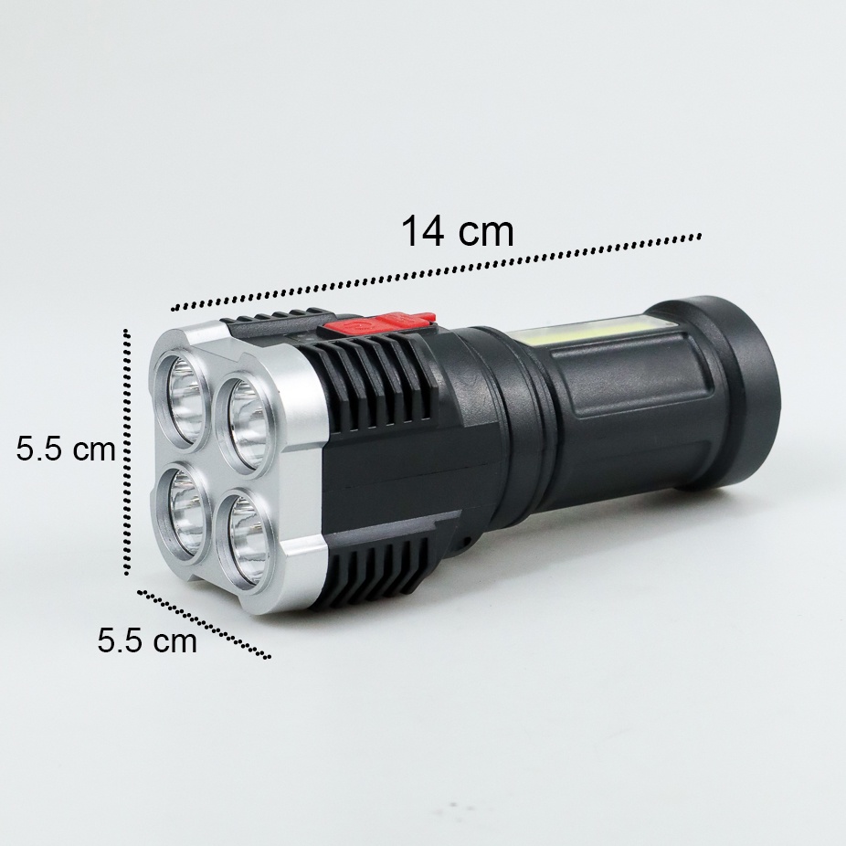 Senter LED Flashlight USB Rechargeable 4 XPE + COB - T07 - Black