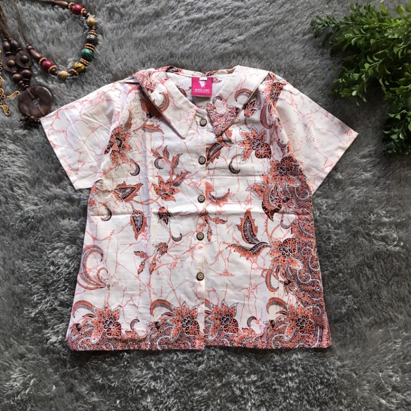 Blus Batik Anak Bunga Salju Putih Blus Batik Anak Perempuan Tidak Panas Nyaman Dipakai Bahan Katun