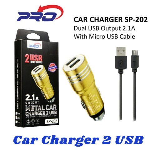 Car Charger 2 USB OUTPUT 2.1A Saver Pro SP-202 Aluminium Metal + Kabel Micro Usb