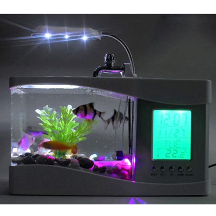 Aquarium Ikan Mini USB Desktop Fish Tank Running Water Hitam