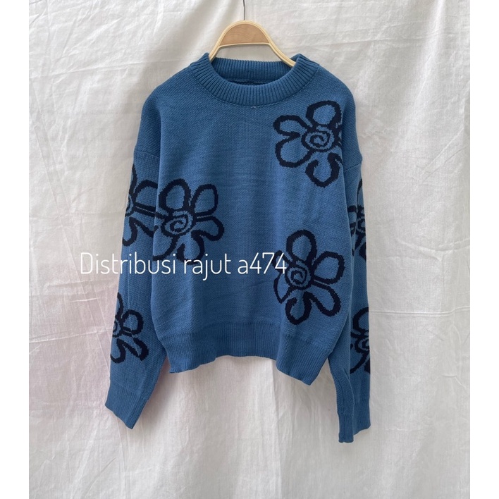 Bella knits  Blouse Atasan Rajut Premium Wanita motif bunga rajut Korea