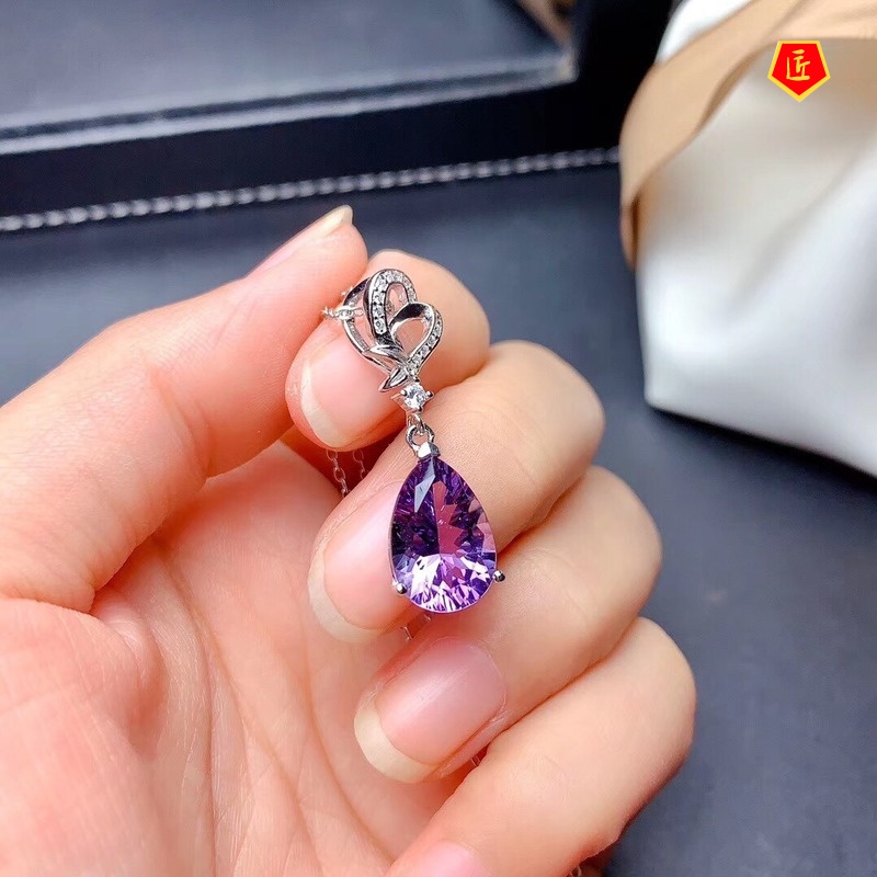 [Ready Stock]Amethyst Necklace Pt950 Water Drop Pear-Shaped Pendant for Women