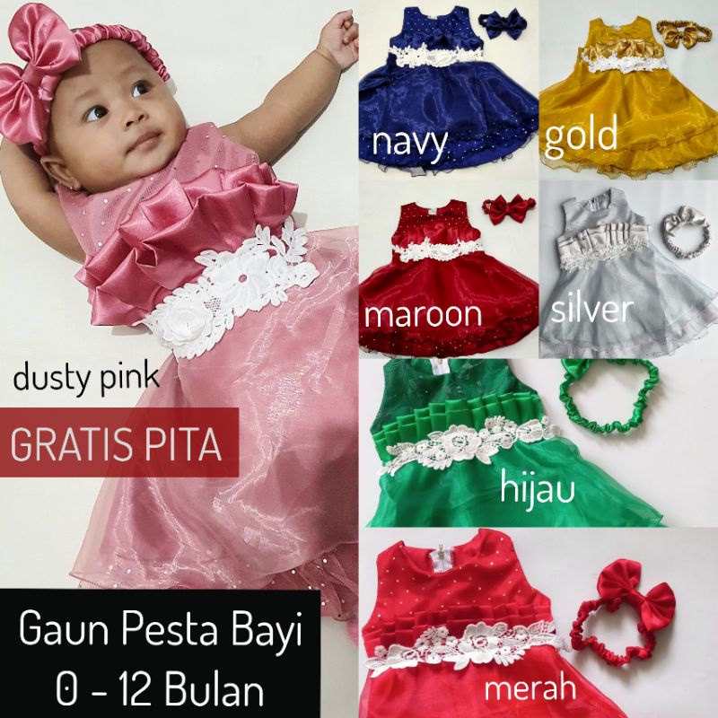 Gaun Bayi 0 6 Bulan Warna Navy Import Set Pita Mewah Korea Baju Pesta Baby 6 12 Bulan Model Terbaru  KA73