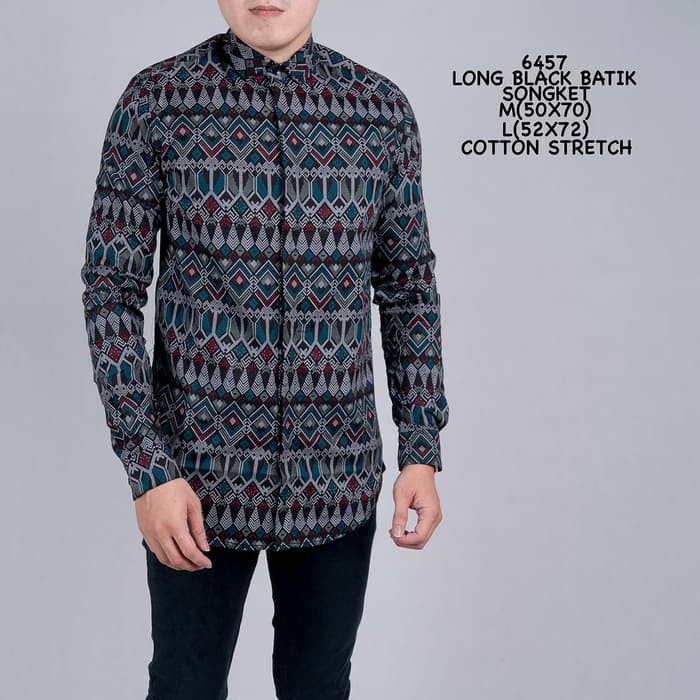 Kemeja Batik Songket Pria Casual Slimfit, Baju Kerja Distro Surfing