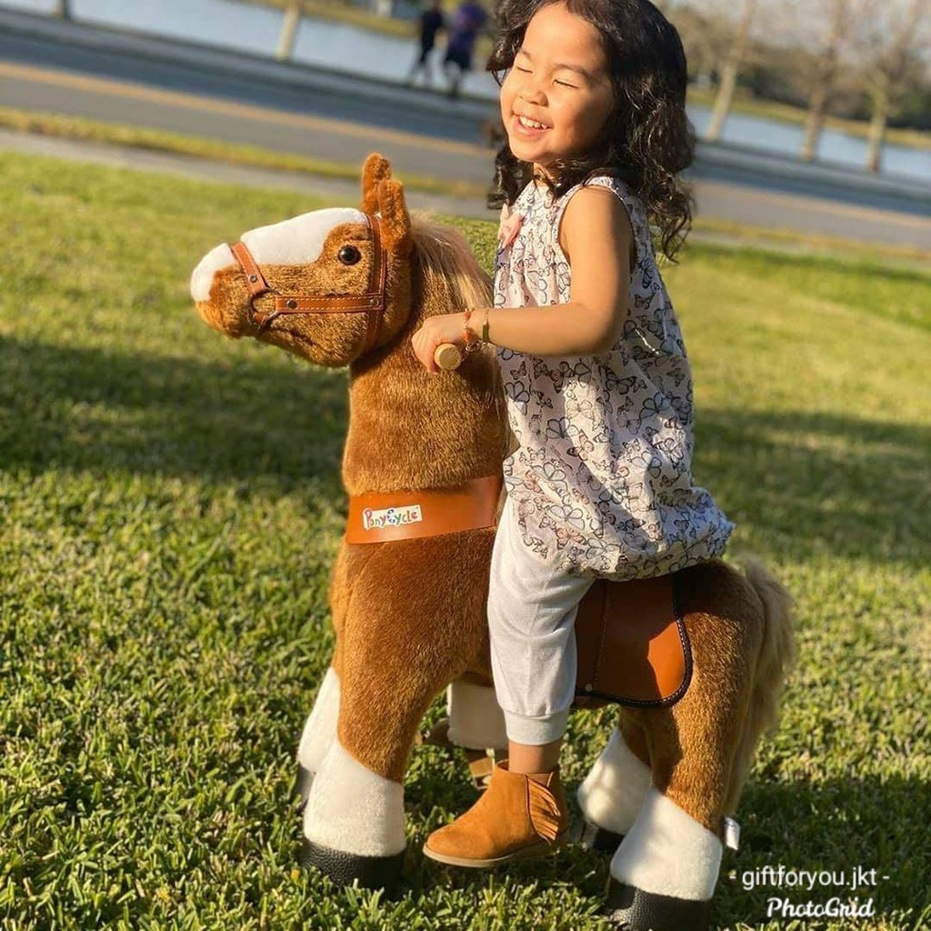 PonyCycle Ride On Horse Brown Toy Plush Walking Animal Mainan Anak Indoor Outdoor Original