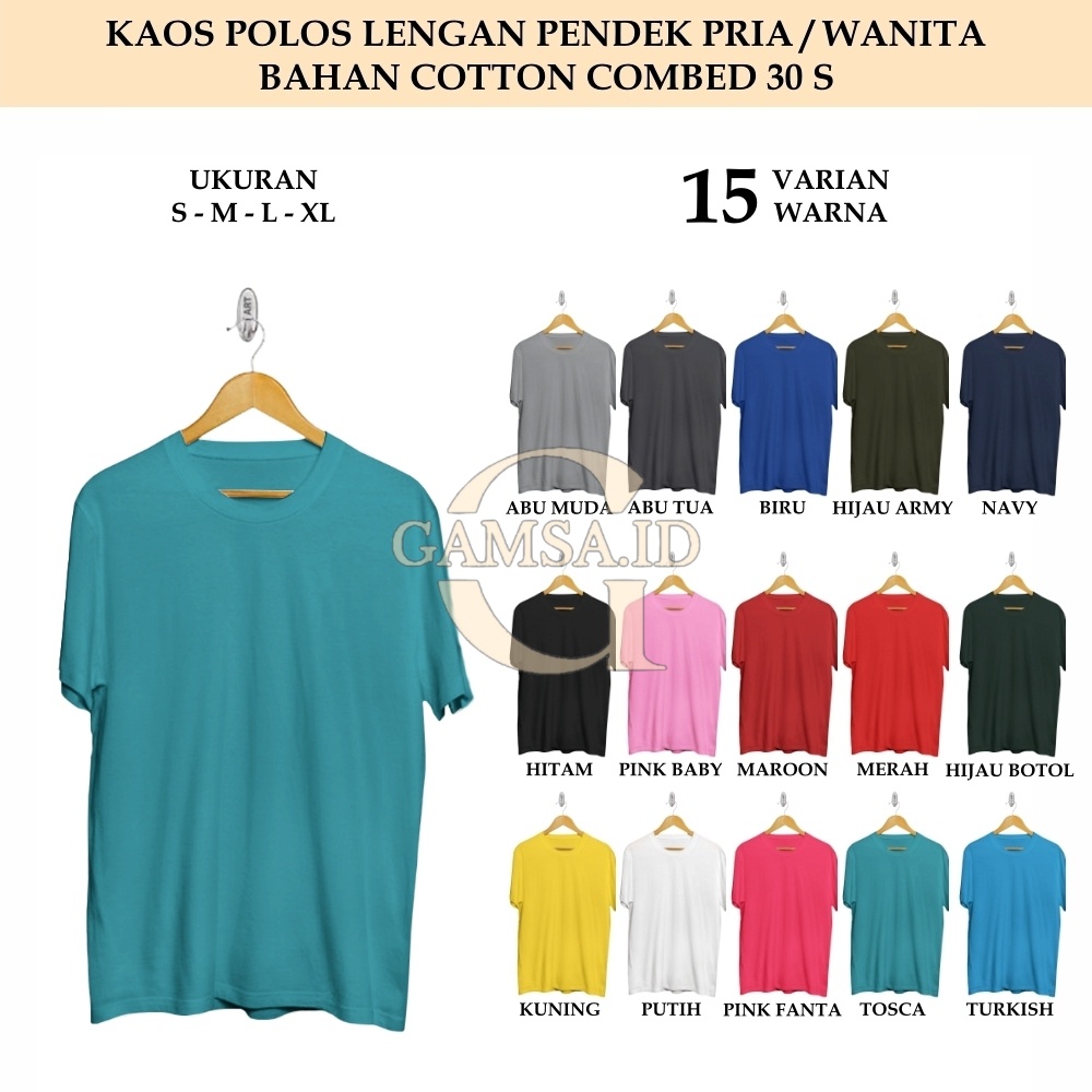 BAJU POLOS PRIA WANITA - KAOS POLOS LENGAN PENDEK TSHIRT PREMIUM COTTON COMBED 30 S