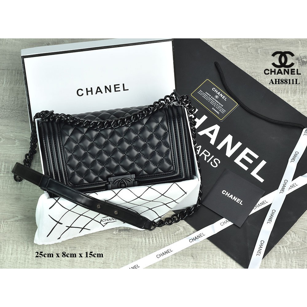 SUPPLIER TAS BRANDED Tas Chanel Boy So Black Medium Lambskin Hitam Semprem AH8811L