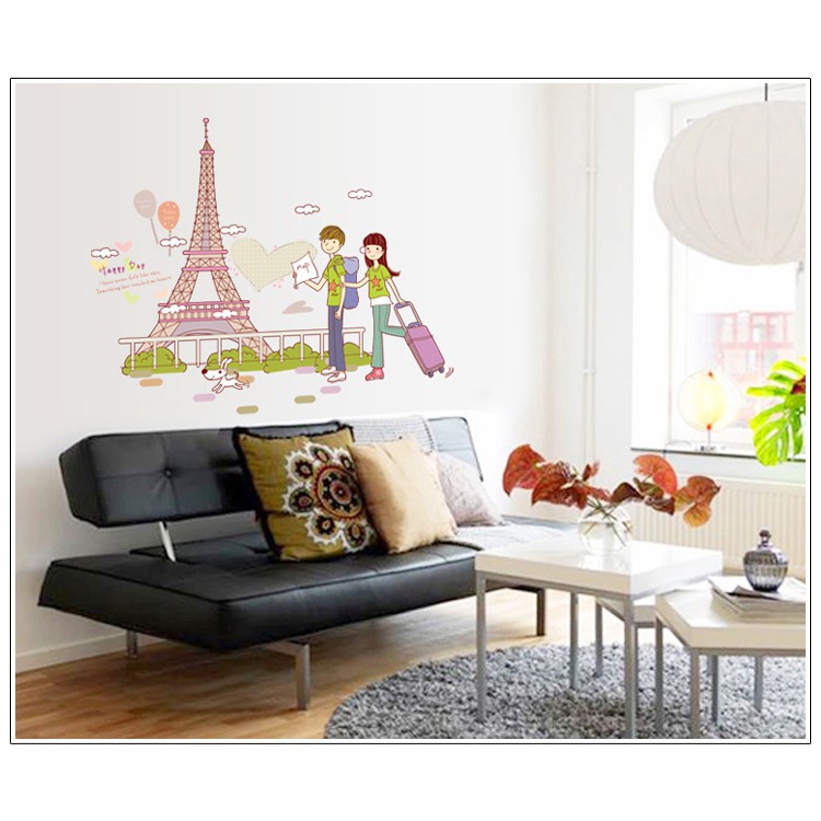 RELIZA Wall Sticker / Stiker Dinding COUPLE N EIFFEL IN LOVE PARIS AY7201