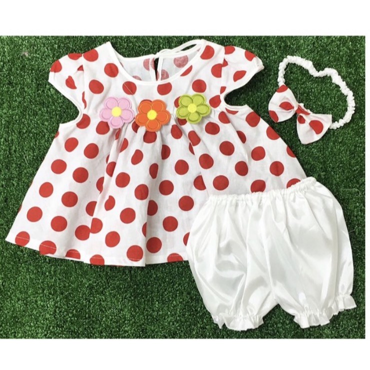 3in1 Set Dress SNI Baby Girl + Celana &amp; Bandana Newborn estimasi 0-12 Bulan AM