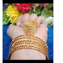 gelang tangan keroncong set cincin keroncong perhiasan titanium gold 18k