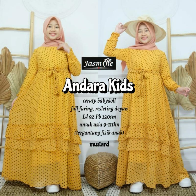 GAMIS DRESS ANAK CERUTY BABYDOLL POLKA ANDARA KIDS FULL FURING REMPEL USIA 9-12 TAHUN BEST SELLER