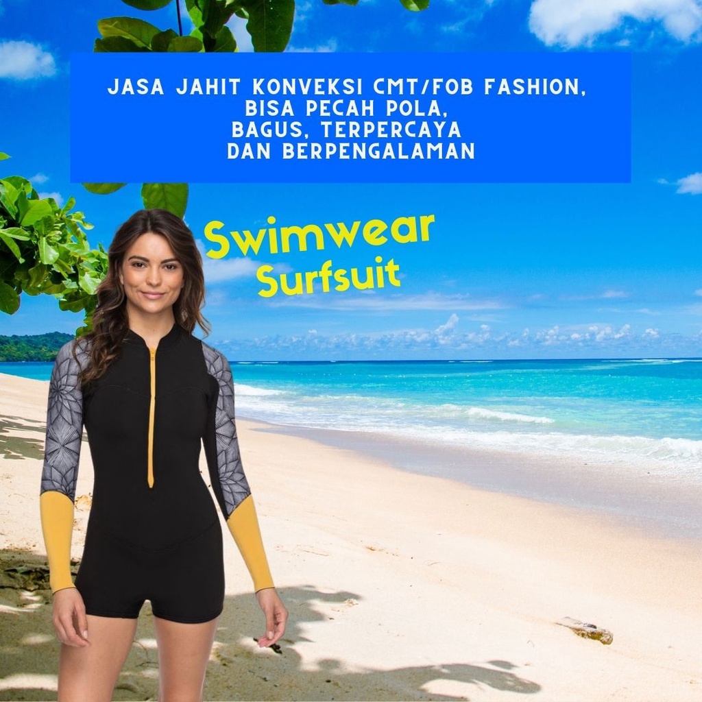 BAJU RENANG WANITA SWIMWEAR SURF SUIT JASA JAHIT KONVEKSI FASHION