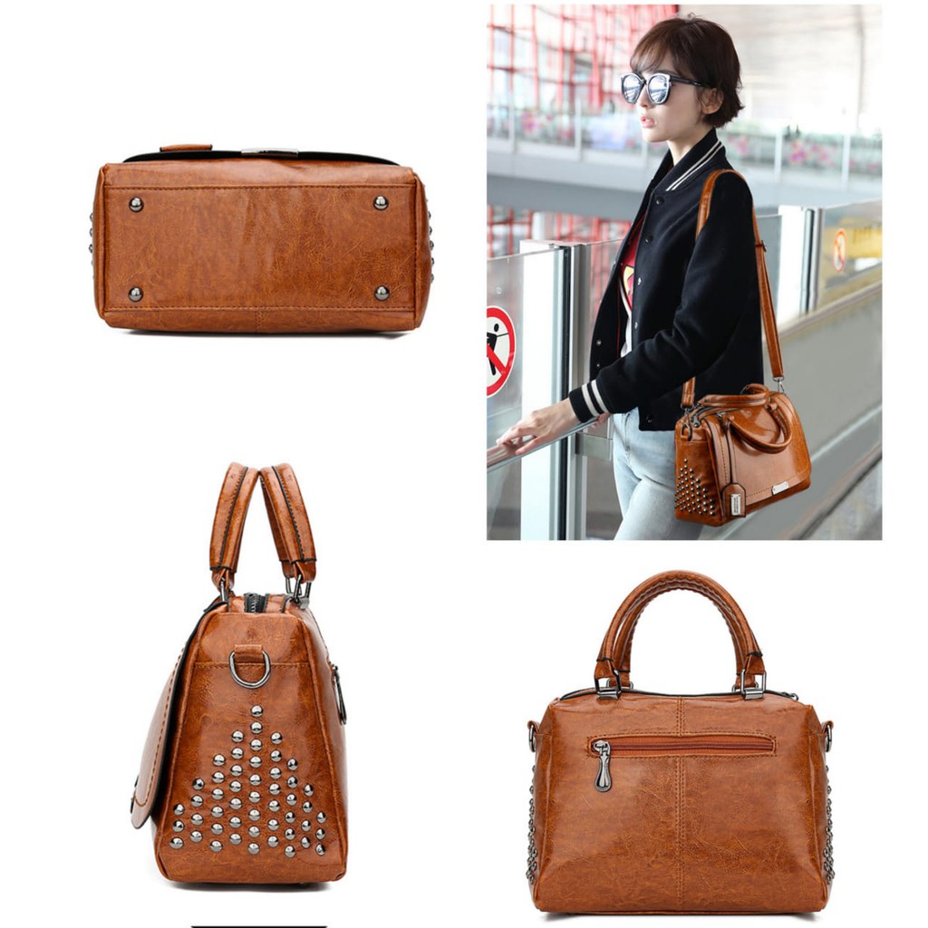 TAS SELEMPANG WANITA KULIT PREMIUM COKLAT TA353B7 SHIGATA IMPORT KOREA BRANDED BAG MURAH BATAM CEWEK