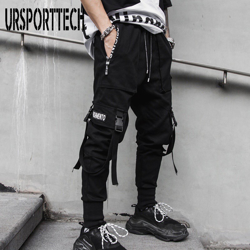 Celana Cargo Panjang Pria New Black Cargo Pants Hip Hop Joggers Men Loose Harem Pants Multi-pocket R