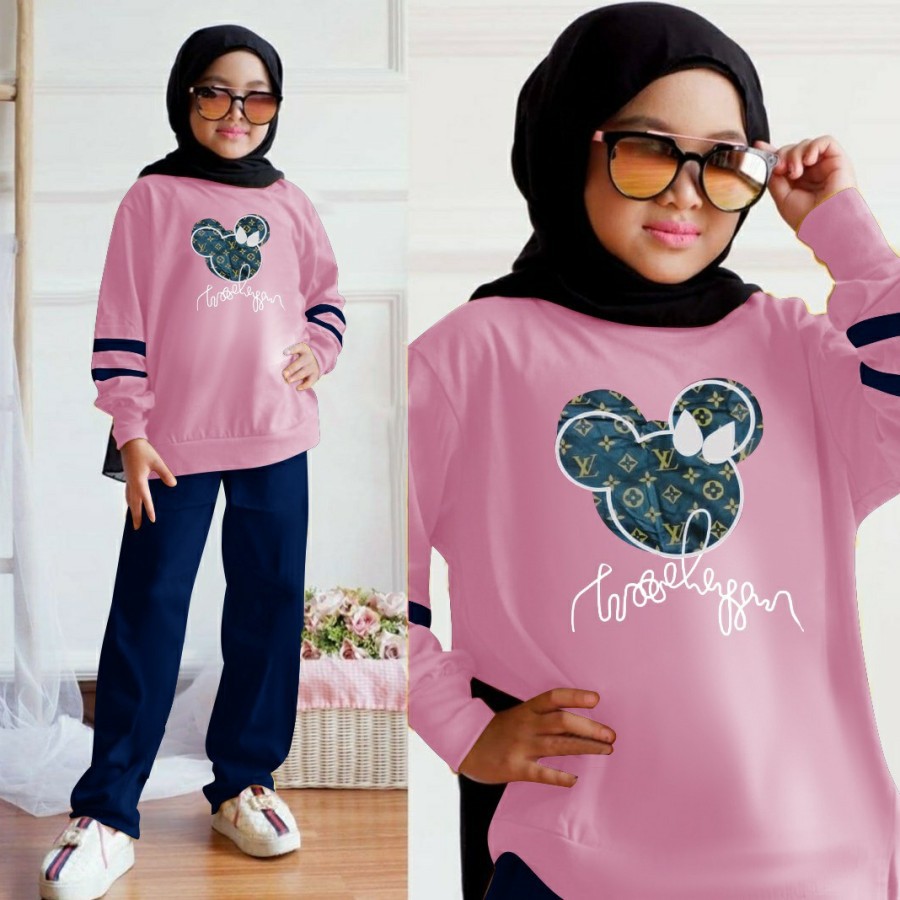 Setelan Baju Anak Perempuan Syar`i Impor Murah Baru Datang Umur 9-12  tahun All Size Minnie Dhea