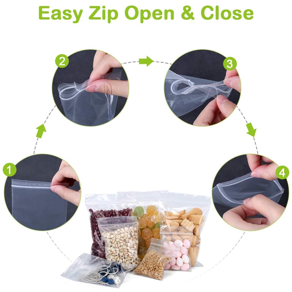 [Unggulan] 100pcs Tas Zip Lock Resealable/Tas Penyimpanan Makanan Dapur/Travel Portable Kacang, Permen, Sandwich Makanan Segar Seal Kedap Udara Zipper Bags/Organizer Ziplock Bags