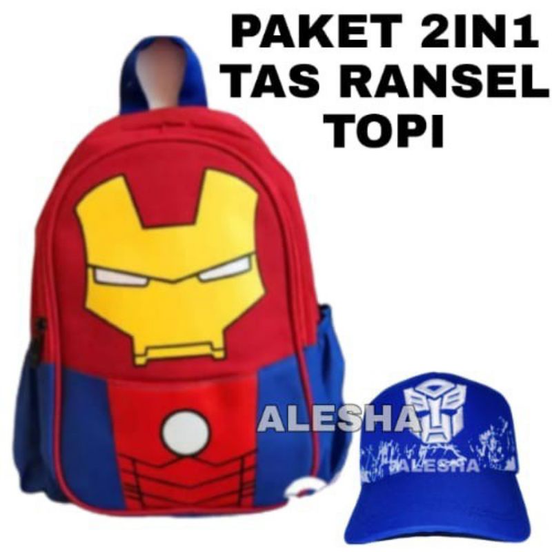 TAS RANSEL ANAK LAKI-LAKI KARAKTER NARUTO ULTRAMAN BATMAN IRON MAN/GRATIS TOPI