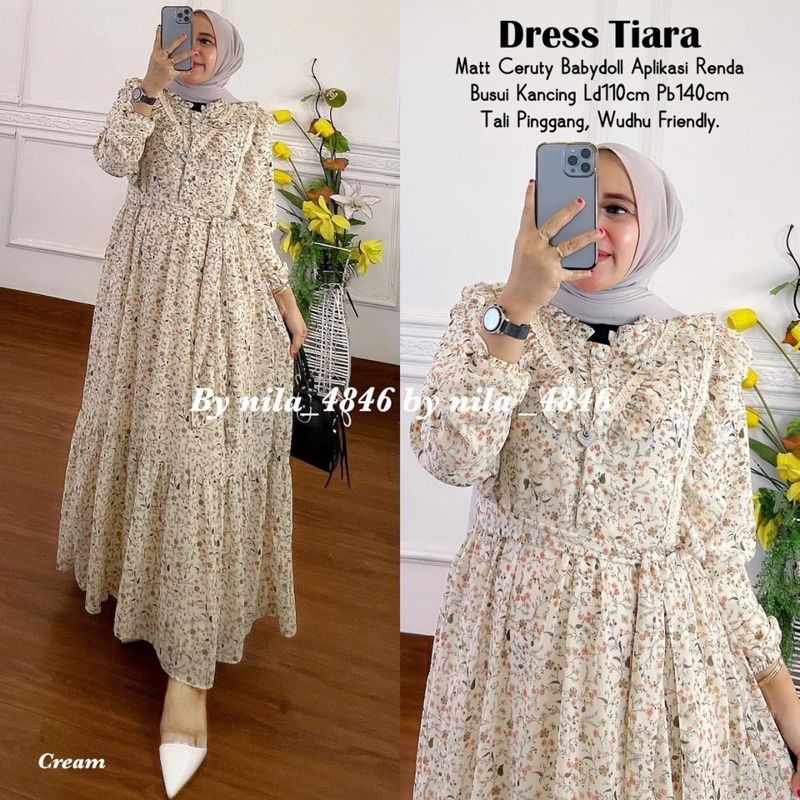 Tiara dress maxi/baju gamis/baju wanita/seruti bebidol motif/aplikasi renda